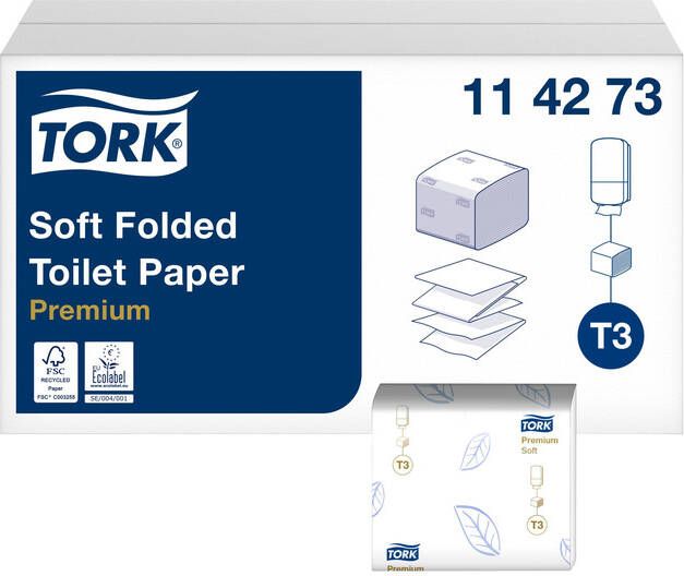 Tork Toiletpapier T3 zacht gevouwen premium 2-laags 252vel per bundel 114273