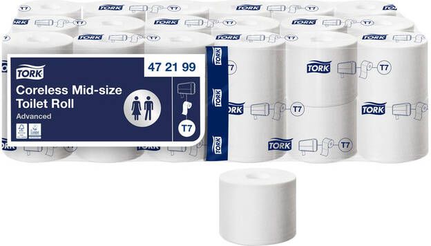 Tork toiletpapier Coreless Mid-Size 2-laags 900 vellen systeem T7 pak van 36 rollen
