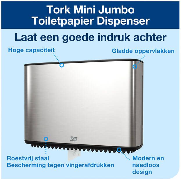 Tork Toiletpapierdispenser Image Lijn Mini jumborol T2 Image-Gesloten- rvs 460006 - Foto 1