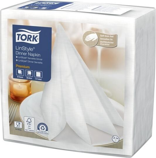 Tork Dinerservet Linstyle Premium 1 4 vouw 1-laags 390x390mm 50 vel wit 478722 - Foto 3