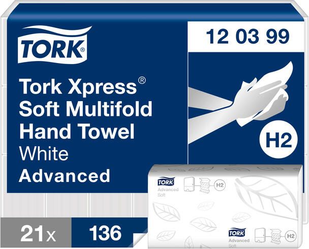Tork Handdoek H2 Xpress Advanced multifold 2-laags 212x340mm 21x136 vel wit 120399