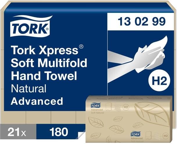Tork Xpress papieren handdoek Soft Natural multifold H2 Advanced 180 vellen pak van 21 stuks