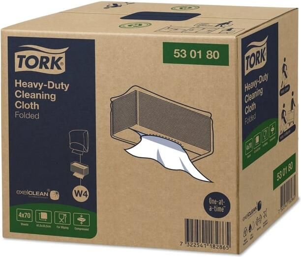 Tork Reinigingsdoek W4 Premium Heavy-Duty gevouwen 1-laags 4x70 vel wit 530180