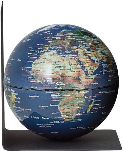 Troika Boekensteun met magnetische globe 13cm blauw-groen