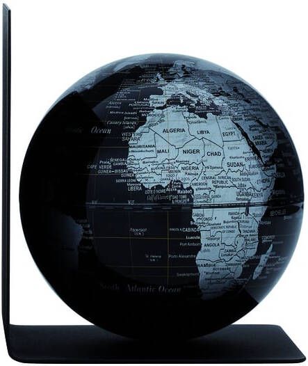 Troika Boekensteun met magnetische globe 13cm zwart-zilver