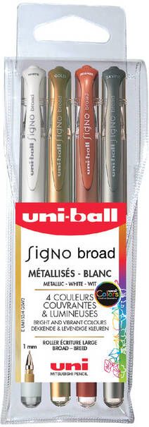 Uni-ball Gelschrijver Signo Broad metallic etuià 4 kleuren