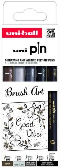 Uni-ball Fineliner Pin Brush Art set Ã  5 stuks assorti