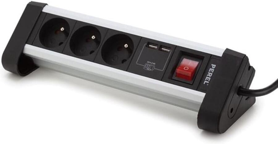 Velleman 3-VOUDIGE DESKTOP-STEKKERDOOS MET 2 USB-POORTEN 2.4 A PENAARDE