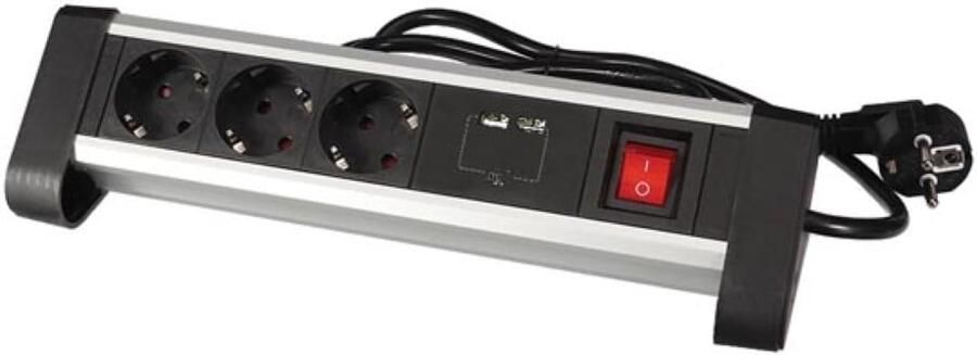 Velleman 3-VOUDIGE DESKTOP-STEKKERDOOS MET 2 USB-POORTEN 2.4 A RANDAARDE