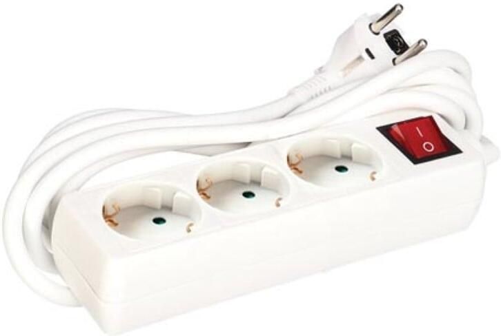Velleman 3-VOUDIGE STEKKERDOOS MET SCHAKELAAR 1.5 m KABEL WIT RANDAARDE