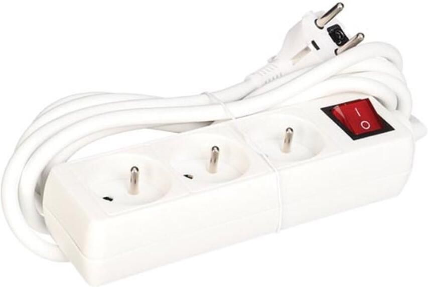 Velleman 3-VOUDIGE STEKKERDOOS MET SCHAKELAAR 3 m KABEL WIT PENAARDE