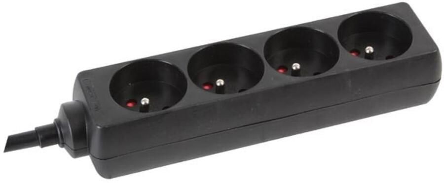 Velleman 4-VOUDIGE STEKKERDOOS 1.5 m KABEL ZWART PENAARDE