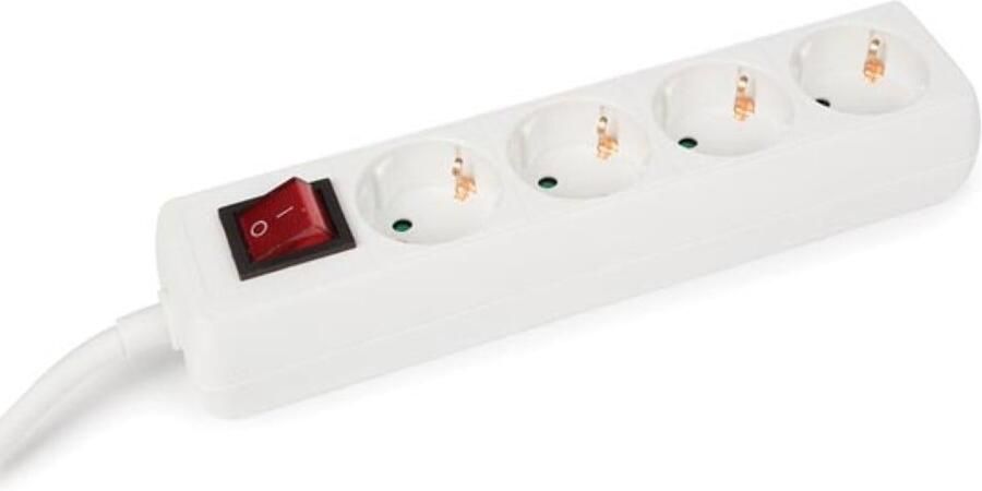 Velleman 4-VOUDIGE STEKKERDOOS MET 3 STOPCONTACTEN EN SCHAKELAAR 1.5 m KABEL WIT RANDAARDE