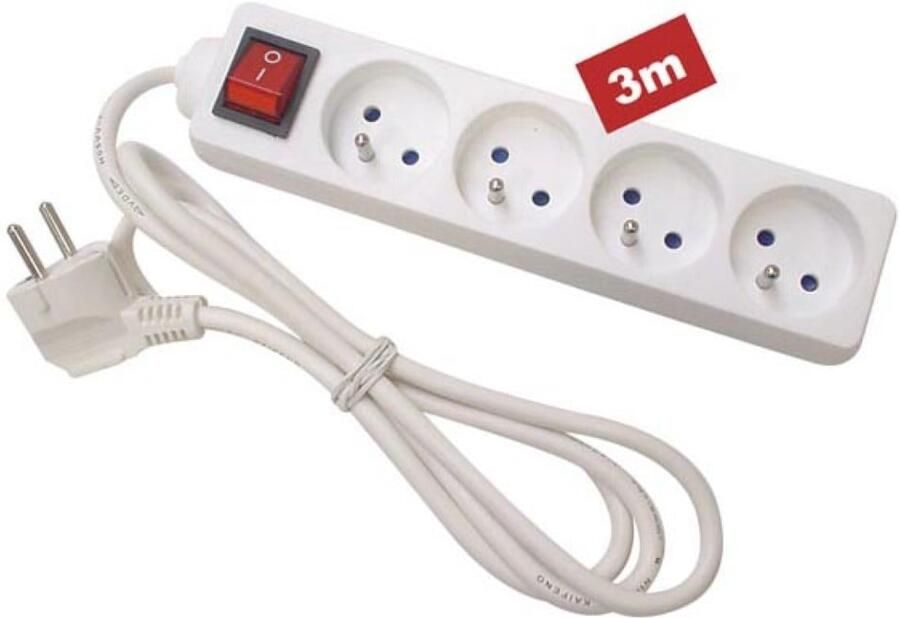 Velleman 4-VOUDIGE STEKKERDOOS MET SCHAKELAAR 3 m KABEL WIT PENAARDE