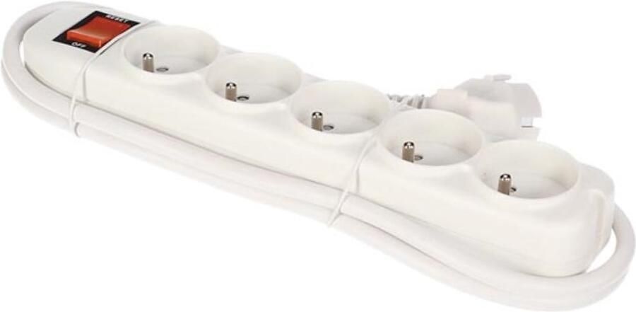 Velleman 5-VOUDIGE STEKKERDOOS MET SCHAKELAAR&OVERBELASTINGSBEVEILIGING WIT PENAARDE