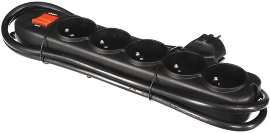 Velleman 5-VOUDIGE STEKKERDOOS MET SCHAKELAAR&OVERBELASTINGSBEVEILIGING ZWART PENAARDE