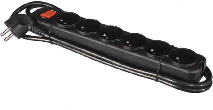 Velleman 6-VOUDIGE STEKKERDOOS MET SCHAKELAAR&OVERBELASTINGSBEVEILIGING ZWART PENAARDE