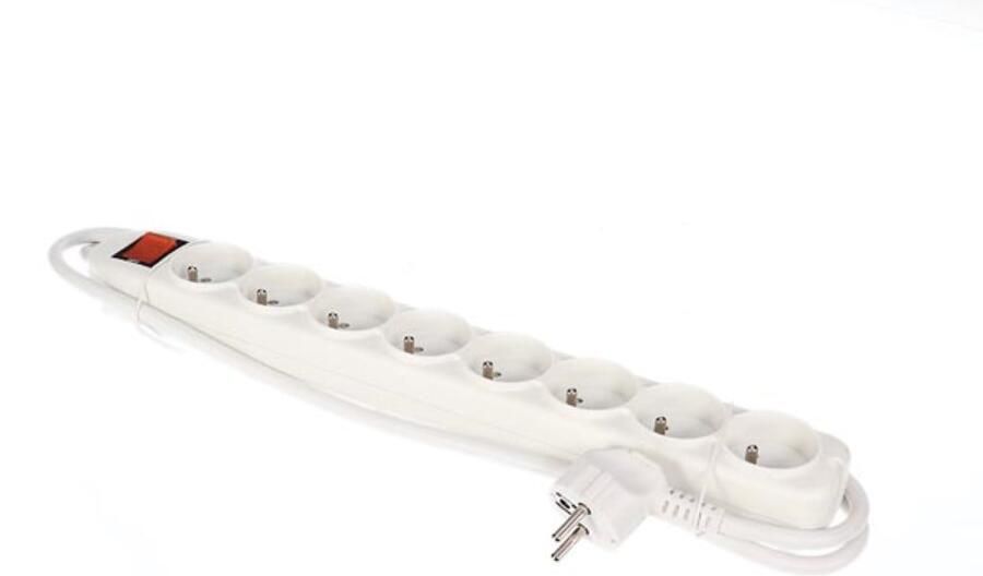 Velleman 8-VOUDIGE STEKKERDOOS MET SCHAKELAAR&OVERBELASTINGSBEVEILIGING WIT PENAARDE