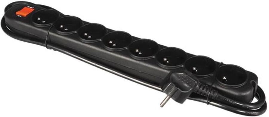 Velleman 8-VOUDIGE STEKKERDOOS MET SCHAKELAAR&OVERBELASTINGSBEVEILIGING ZWART PENAARDE