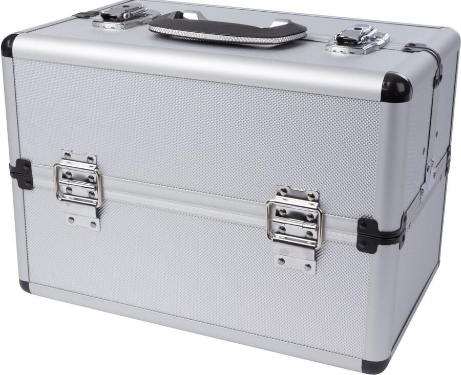 Velleman Gereedschapskoffer aluminium koffer leeg uitklapbaar schouderriem vakverdeling verstelbare vakindeling sleutelslot 2 sleu