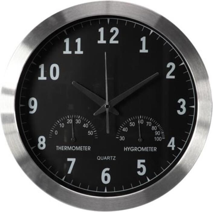 Velleman ALUMINIUM WANDKLOK MET THERMOMETER&HYGROMETER -Ø 35.5 cm