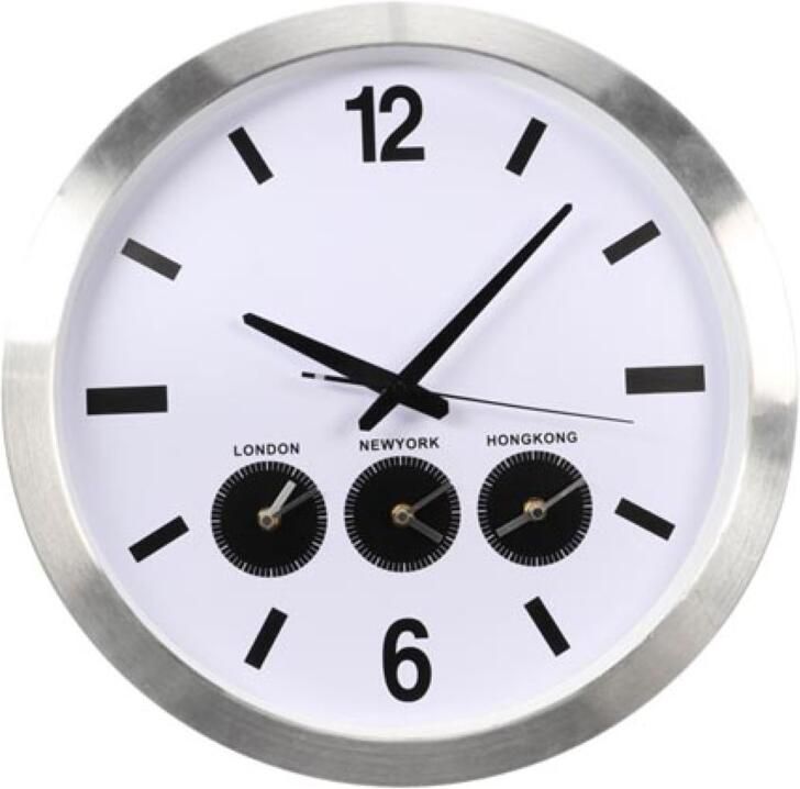 Velleman ALUMINIUM WERELDKLOK MET 3 TIJDZONES -Ø 45.5 cm