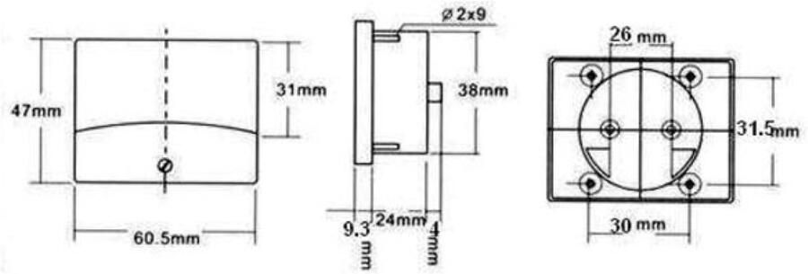 Velleman Analoge voltmeter inbouwmontage voor DC-spanningen tot 30 V met nulregelaar 60 mm x 47 mm