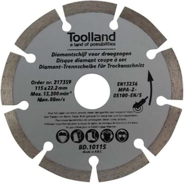 Velleman Diamantschijf 115 mm gesegmenteerd droog snijden 13300 tpm 80 m s voor graniet steen baksteen marmer