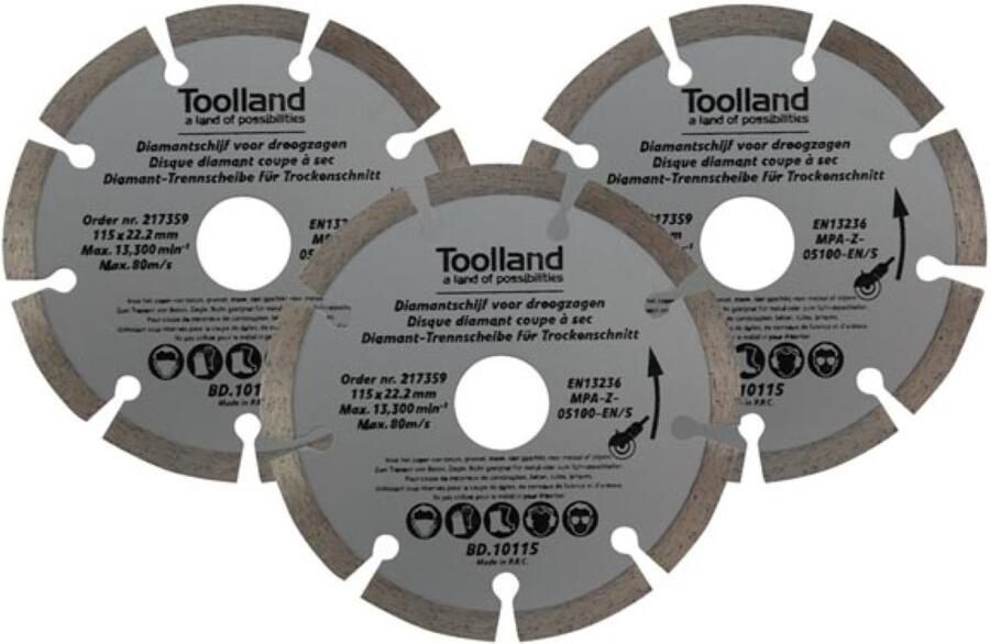 Velleman Diamantschijf 115 mm gesegmenteerd droog snijden 13300 tpm 80 m s voor graniet steen baksteen marmer set van 3 stuks