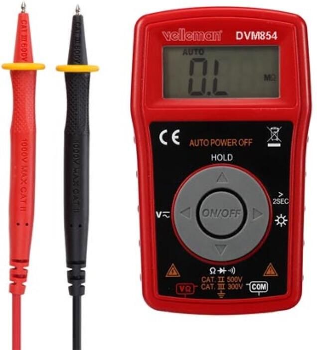 Velleman DIGITALE MULTIMETER AUTOMATISCHE BEREIKINSTELLING CAT III 300 V CAT II 500 V 2000 COUNTS MET DATA HOLD-FUNCTIE EN ACHTERGRONDVERLICHTING