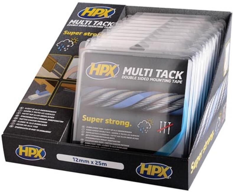 Velleman Display met 10x dubbelzijdige multi-tack tape semi-transparant 12 mm x 25 m