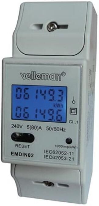 Velleman EENFASIGE kWh-METER VOOR DIN-RAIL MONTAGE 2 MODULES