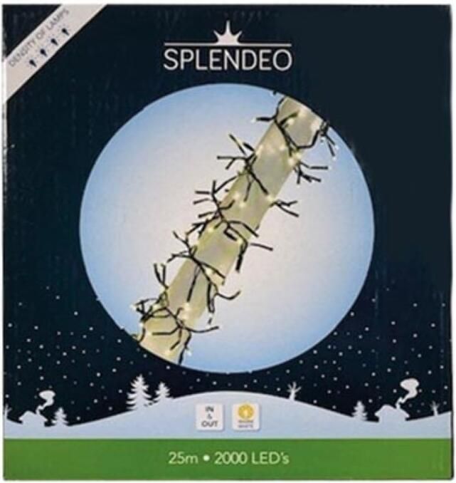 Velleman Extreme density lightchain 2000 leds warmwit zwarte kabel 25 m 3 m aansluitsnoer transformator