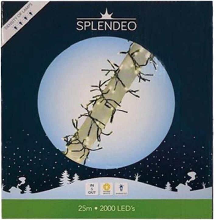 Velleman Extreme density lightchain 2000 leds warmwit zwarte kabel 25 m 3 m aansluitsnoer transformator