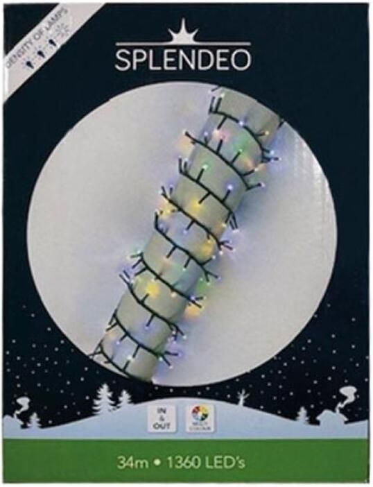 Velleman High density lightchain 1360 leds veelkleurig groene kabel 34 m 3 m aansluitsnoer transformator