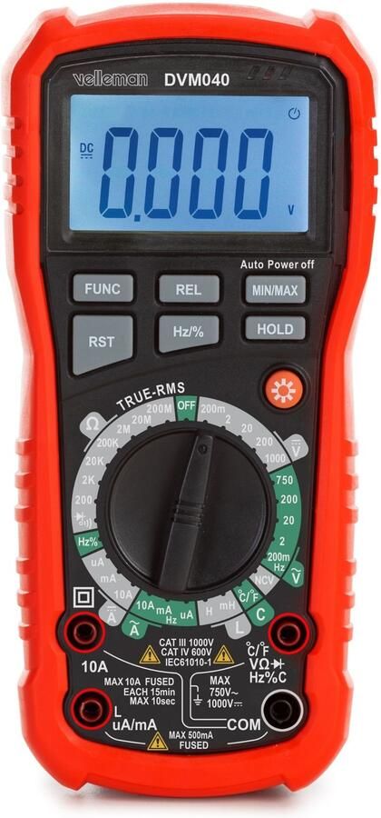 Velleman Industriële robuuste true RMS digitale multimeter CAT III 1000 V CAT IV 600 V 11 functies