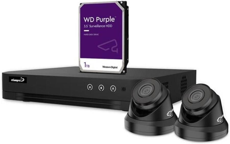 Velleman HD-videobewakingsset met 2x zwarte IP-camera's 4-kanaals PoE netwerkrecorder (nvr) & 20m CAT6 kabels 1TB harde schijf uitbrei
