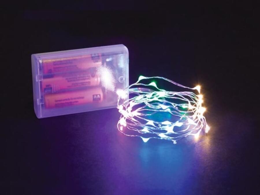 Velleman Microlight LED 2 m 40 meerkleurige lampjes zilverdraad batterijen niet meegeleverd