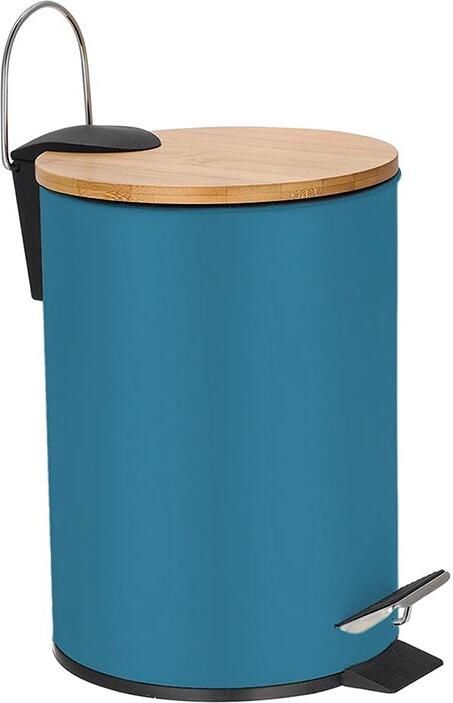 Velleman Pedaalemmer 3 l Blauw metaal Bamboe deksel