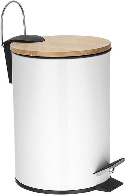 Velleman Pedaalemmer 3 l Wit metaal Bamboe deksel