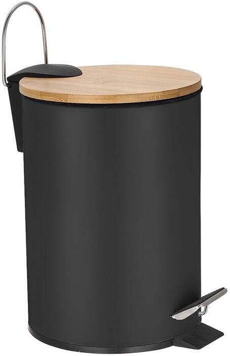 Velleman Pedaalemmer 3 l Zwart metaal Bamboe deksel
