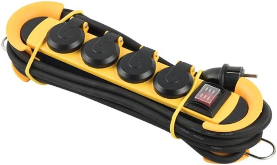 Velleman ROBUUSTE STEKKERDOOS 4-VOUDIG KABELMANAGEMENT IP44 3m KABEL RANDAARDE