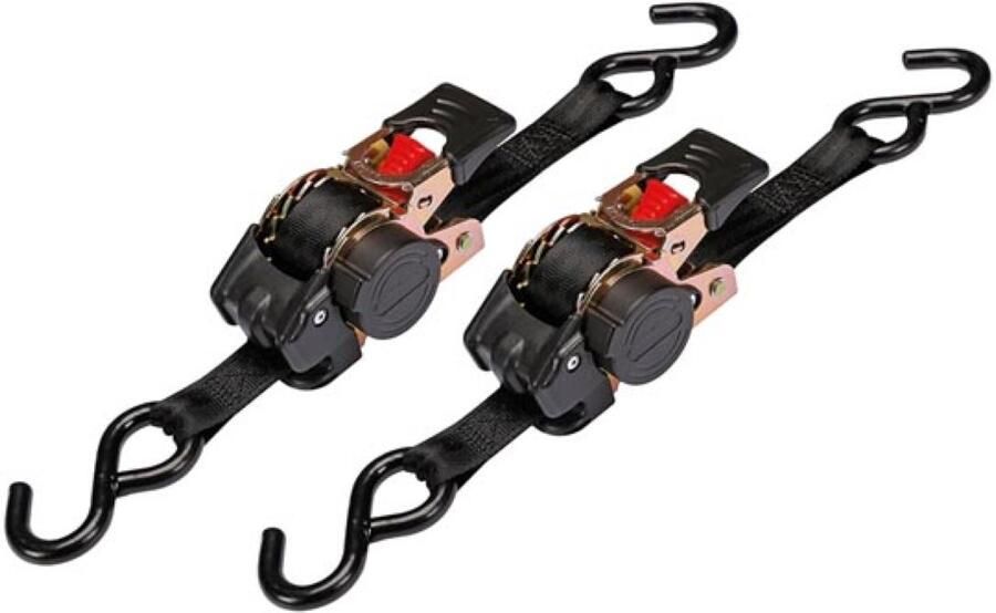 Velleman Set spanbanden 2 stuks tweedelig met ratel en S-haken zelfoprollend voor het vastzetten van lichte ladingen max. 300 kg p