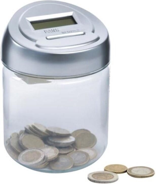 Velleman Spaarpot digitaal automatisch tellen van munten met lcd-display 150 x 100 mm grijs