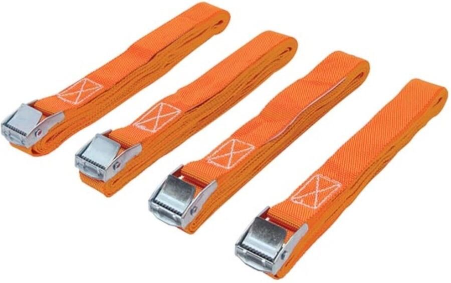 Velleman Set spanbanden 4 stuks eendelig met gesp voor het vastzetten van lichte ladingen max. 200 kg polyester oranje 3.6 m x 25