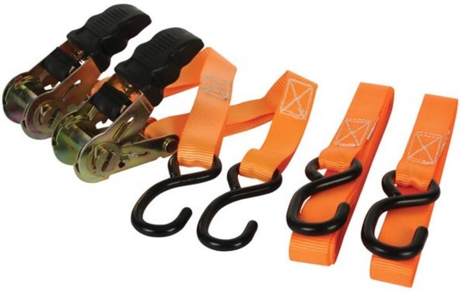 Velleman Set spanbanden 2 stuks tweedelig met rubberen ratelgreep en vinyl S-haken voor het vastzetten van lichte ladingen max. 500