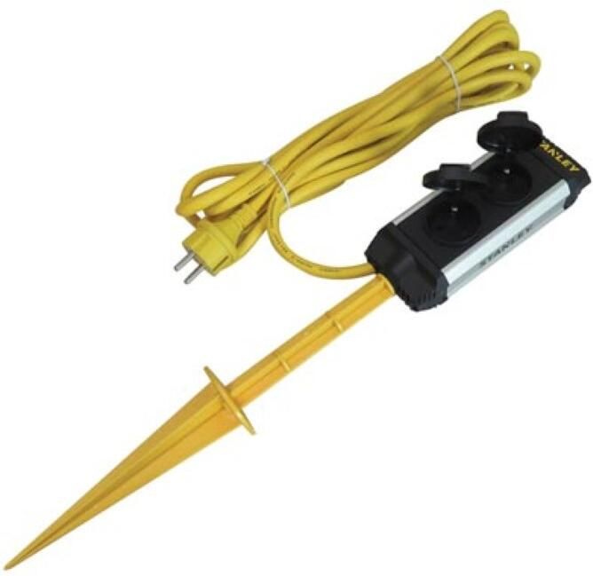 Velleman STANLEY 2-VOUDIGE STEKKERDOOS"GROUND SPIKE"- MET KLAPDEKSELS EN GRONDPIN PENAARDE