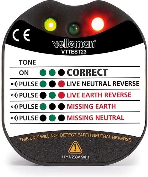 Velleman Stopcontactspanningstester Cat II 230 V LED-&zoemerindicatie Type E F (Frankrijk Duitsland)