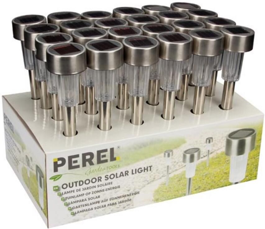 Velleman TUINLAMP OP ZONNE-ENERGIE met sokkel in roestvrij staal 24 st. in display