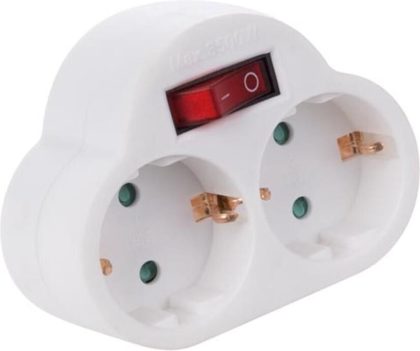 Velleman TUSSENSTEKKER MET AAN UIT-SCHAKELAAR 2 STOPCONTACTEN RANDAARDE